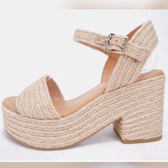 1 Left! Soda CASTLE Nude Woven Jute Wedge Heel Sandal - Picture 1 of 12